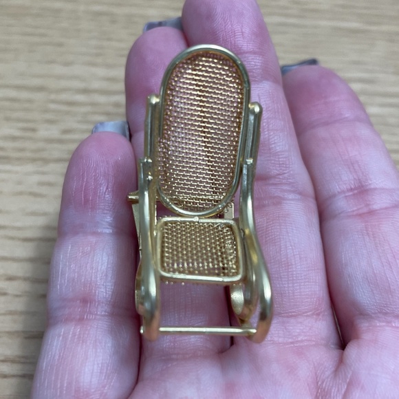 Vintage Dollhouse Miniature Furniture 2  Rocking Chairs & Table Gold Brass Tone - Picture 6 of 8